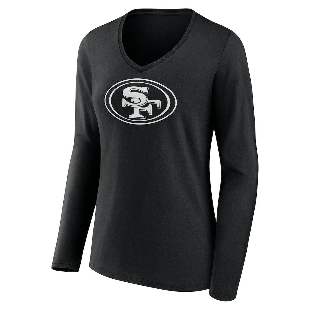 San Francisco 49ers Women's Personalized Name & Number Monochrome Long Sleeve V-Neck T-Shirt - Black - NFL