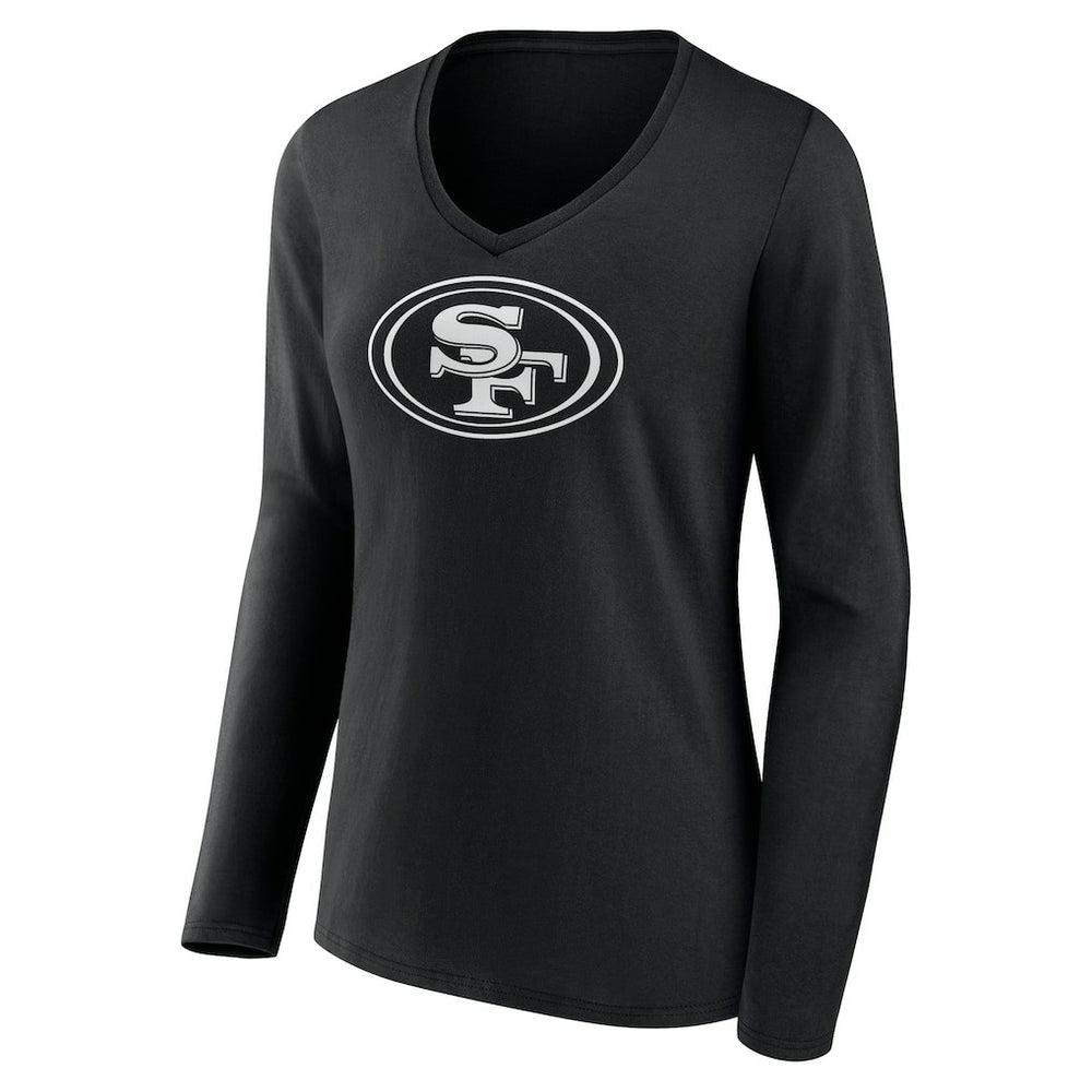 San Francisco 49ers Women's Personalized Name & Number Monochrome Long Sleeve V-Neck T-Shirt - Black - NFL