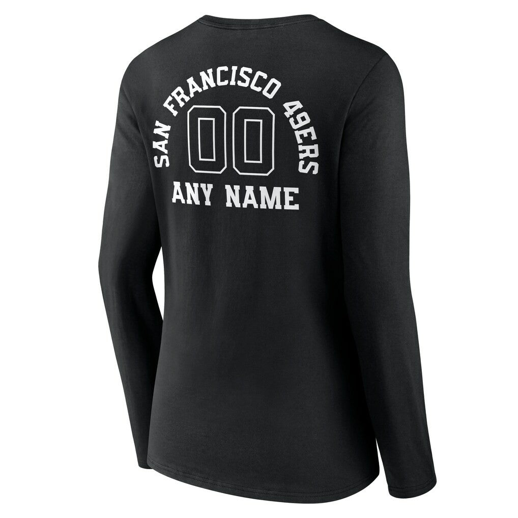 San Francisco 49ers Women's Personalized Name & Number Monochrome Long Sleeve V-Neck T-Shirt - Black - NFL
