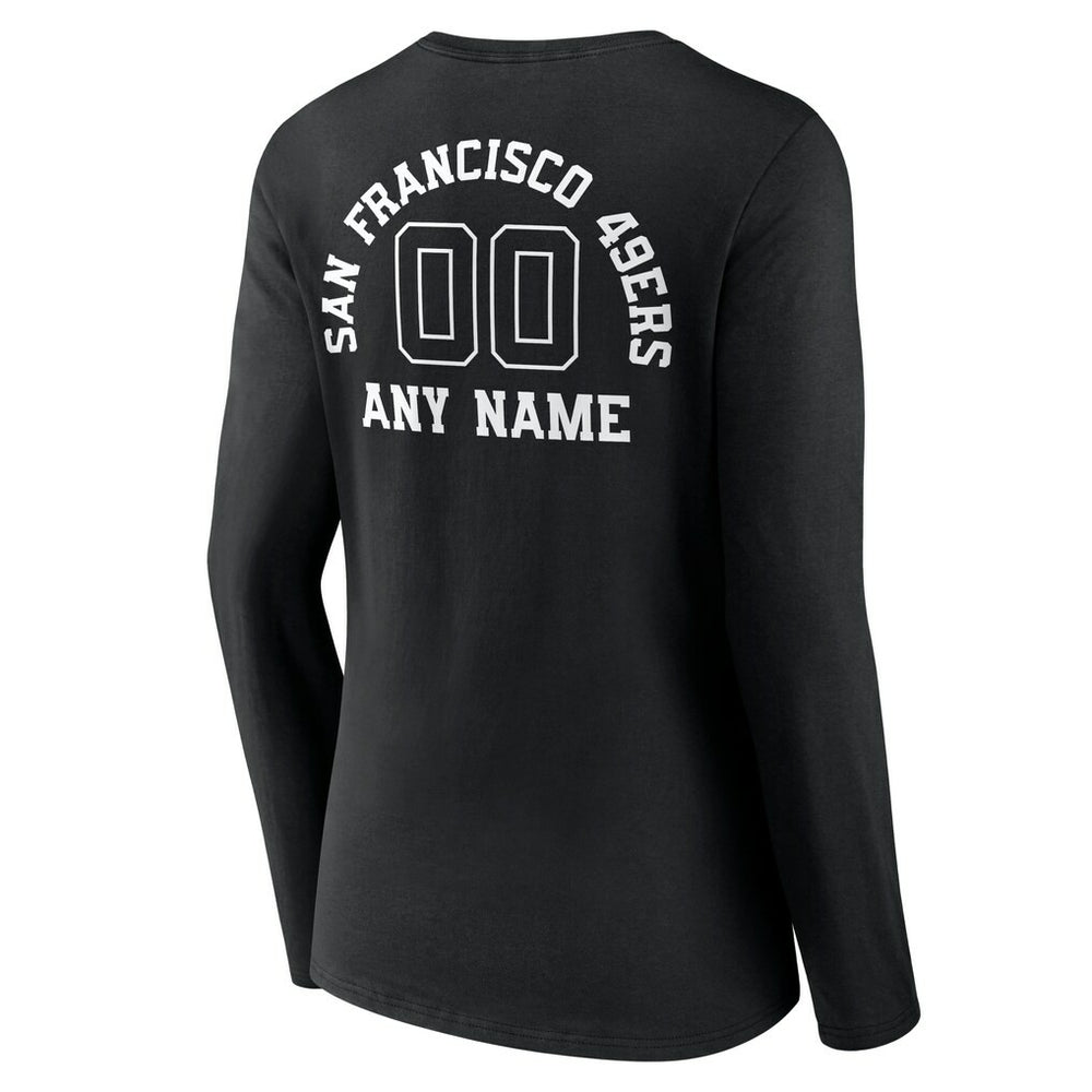 San Francisco 49ers Women's Personalized Name & Number Monochrome Long Sleeve V-Neck T-Shirt - Black - NFL