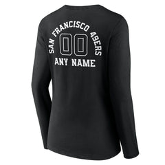 San Francisco 49ers Women's Personalized Name & Number Monochrome Long Sleeve V-Neck T-Shirt - Black - NFL
