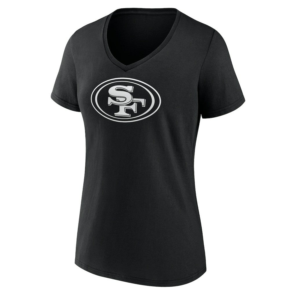 San Francisco 49ers Women's Personalized Name & Number Monochrome V-Neck T-Shirt - Black - NFL