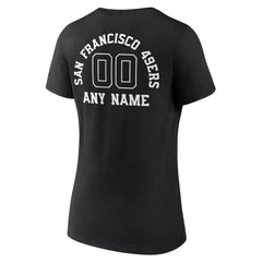 San Francisco 49ers Women's Personalized Name & Number Monochrome V-Neck T-Shirt - Black - NFL