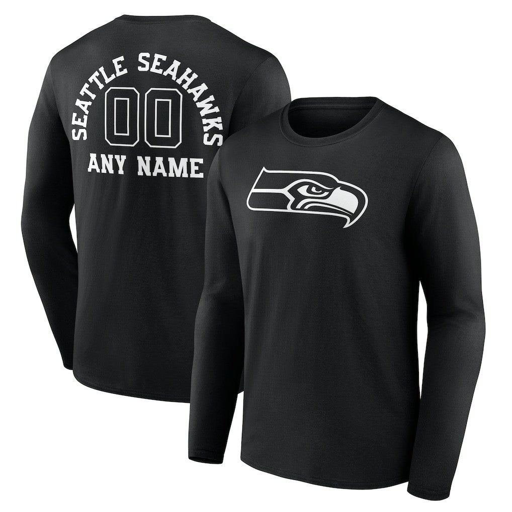 Seattle Seahawks Personalized Name & Number Monochrome Long Sleeve T-Shirt - Black - NFL