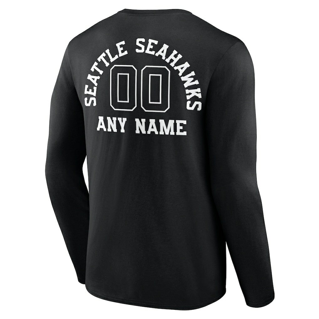 Seattle Seahawks Personalized Name & Number Monochrome Long Sleeve T-Shirt - Black - NFL