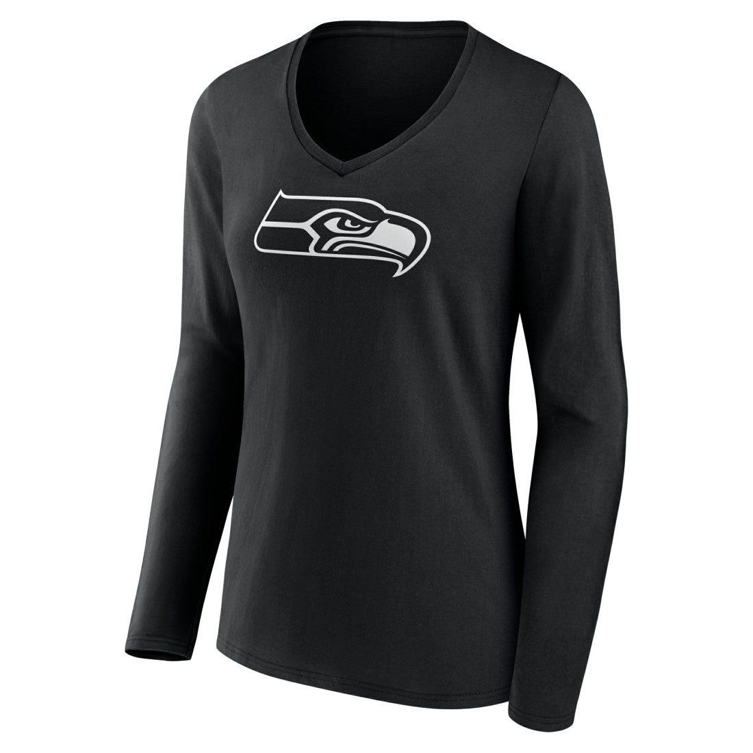 Seattle Seahawks Women's Personalized Name & Number Monochrome Long Sleeve V-Neck T-Shirt - Black - NFL