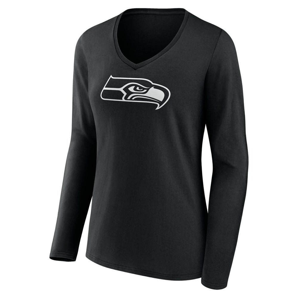 Seattle Seahawks Women's Personalized Name & Number Monochrome Long Sleeve V-Neck T-Shirt - Black - NFL