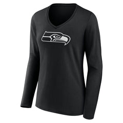 Seattle Seahawks Women's Personalized Name & Number Monochrome Long Sleeve V-Neck T-Shirt - Black - NFL