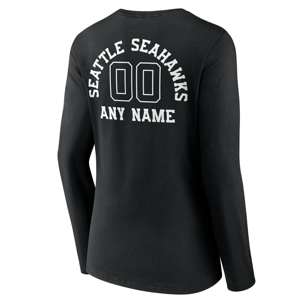 Seattle Seahawks Women's Personalized Name & Number Monochrome Long Sleeve V-Neck T-Shirt - Black - NFL