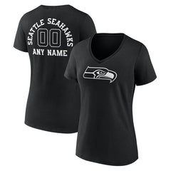 Seattle Seahawks Women's Personalized Name & Number Monochrome V-Neck T-Shirt - Black - NFL