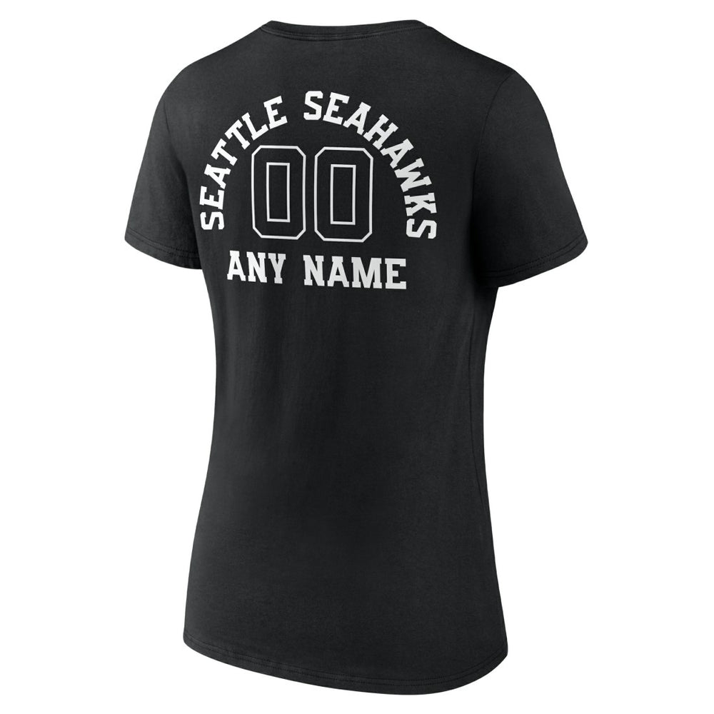 Seattle Seahawks Women's Personalized Name & Number Monochrome V-Neck T-Shirt - Black - NFL