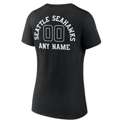 Seattle Seahawks Women's Personalized Name & Number Monochrome V-Neck T-Shirt - Black - NFL