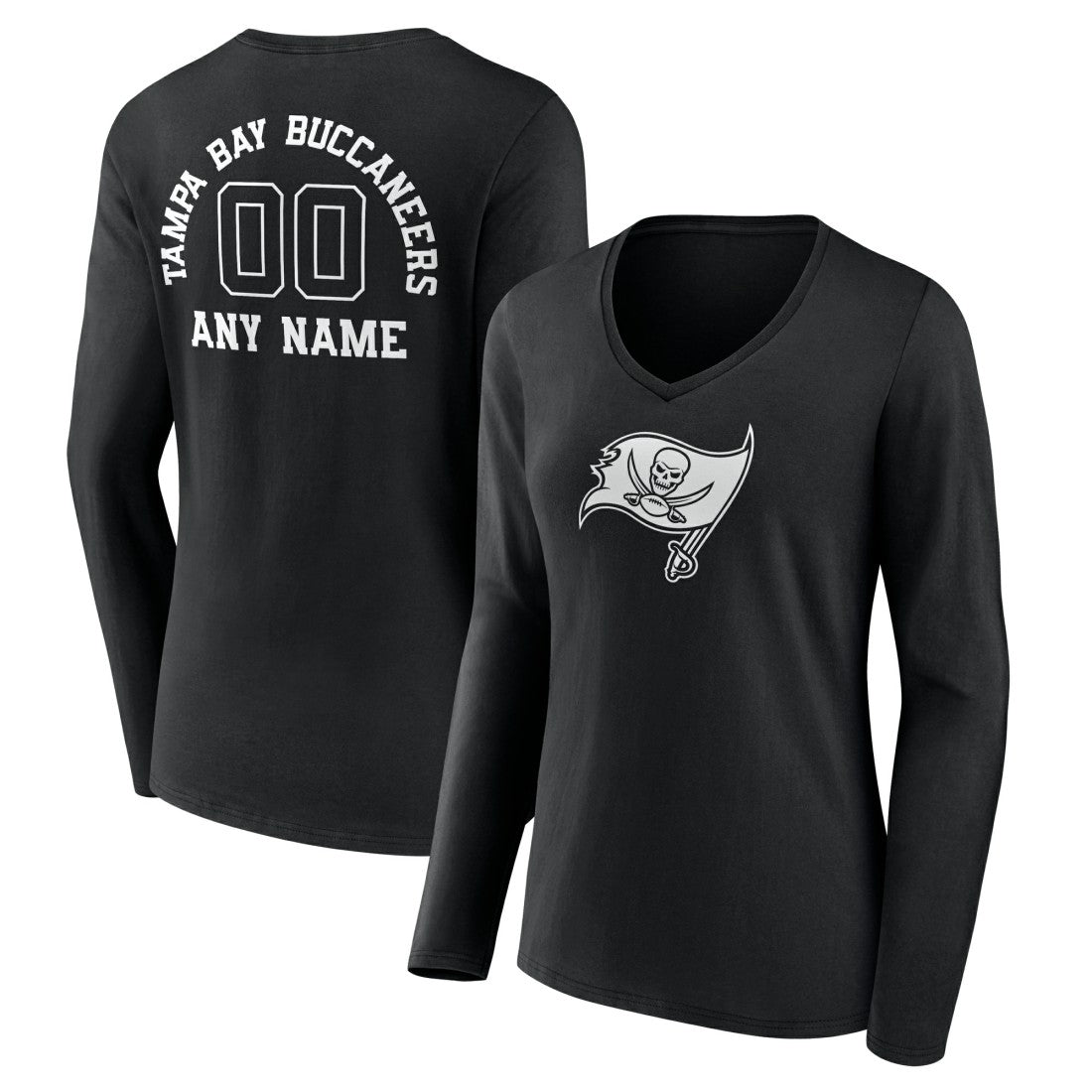 Tampa Bay Buccaneers Women's Personalized Name & Number Monochrome Long Sleeve V-Neck T-Shirt - Black - NFL