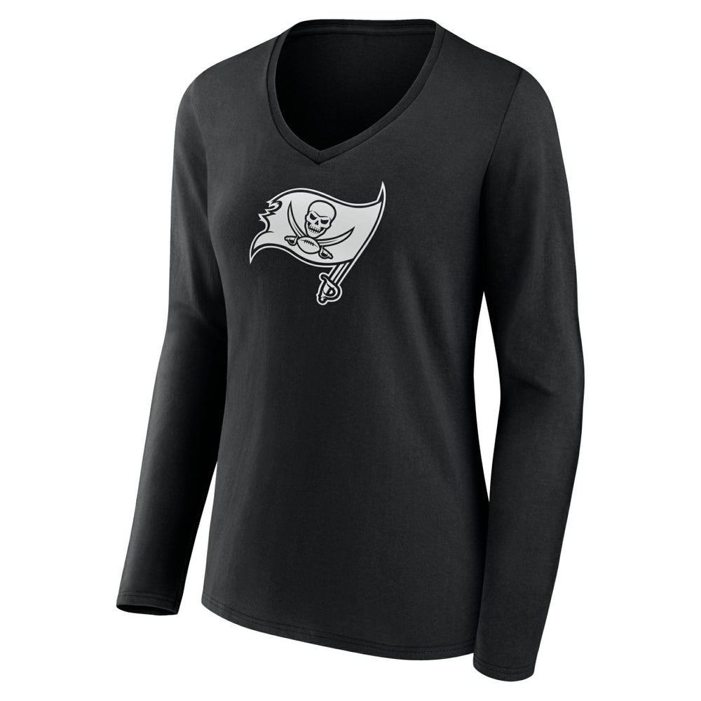 Tampa Bay Buccaneers Women's Personalized Name & Number Monochrome Long Sleeve V-Neck T-Shirt - Black - NFL