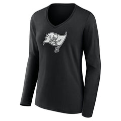 Tampa Bay Buccaneers Women's Personalized Name & Number Monochrome Long Sleeve V-Neck T-Shirt - Black - NFL