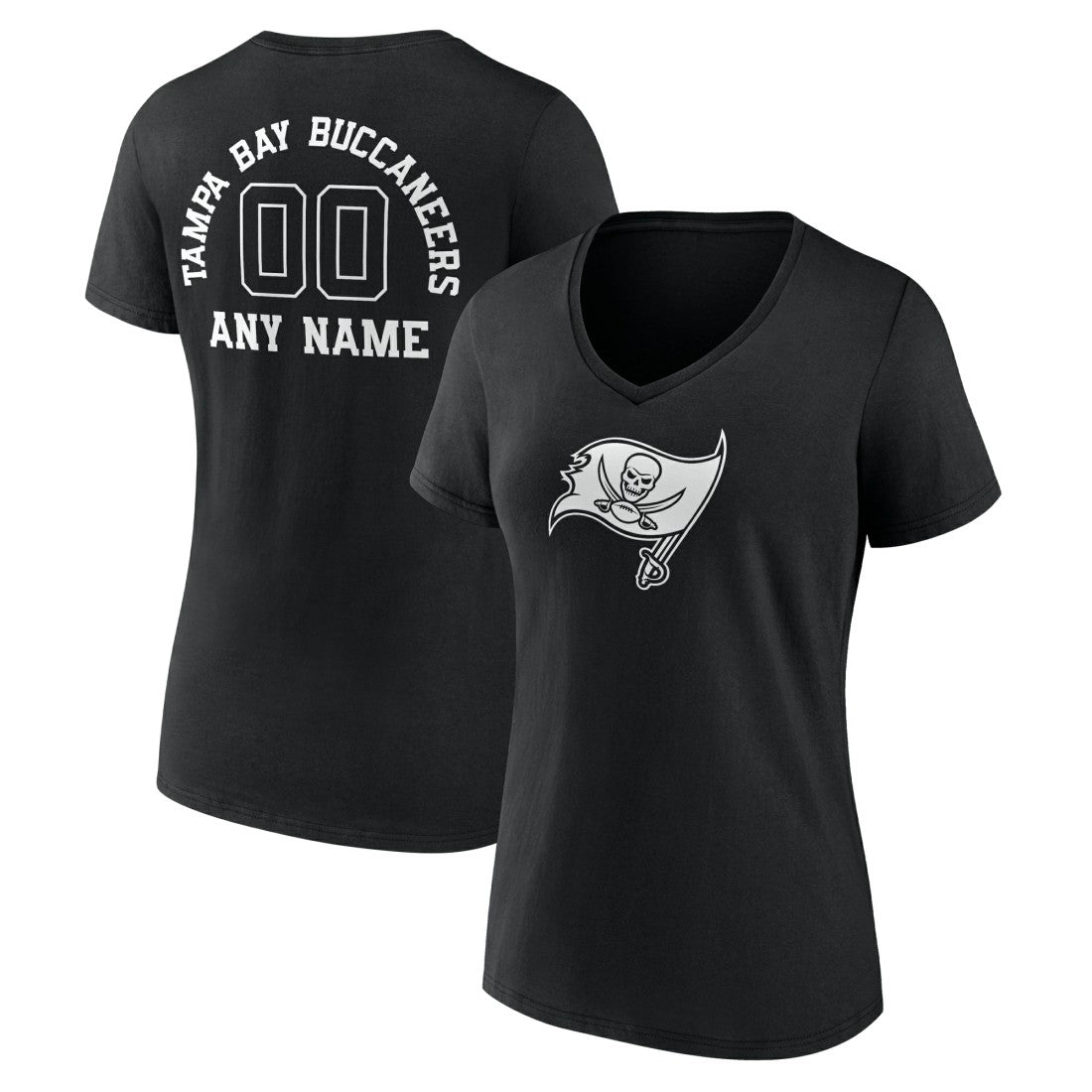 Tampa Bay Buccaneers Women's Personalized Name & Number Monochrome V-Neck T-Shirt - Black - NFL
