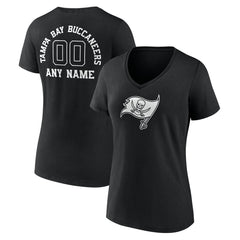Tampa Bay Buccaneers Women's Personalized Name & Number Monochrome V-Neck T-Shirt - Black - NFL