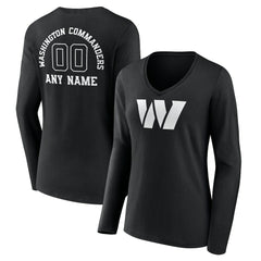 Washington Commanders Women's Personalized Name & Number Monochrome Long Sleeve V-Neck T-Shirt - Black - NFL
