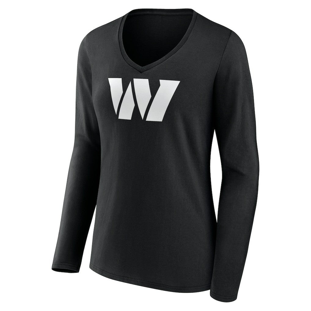 Washington Commanders Women's Personalized Name & Number Monochrome Long Sleeve V-Neck T-Shirt - Black - NFL