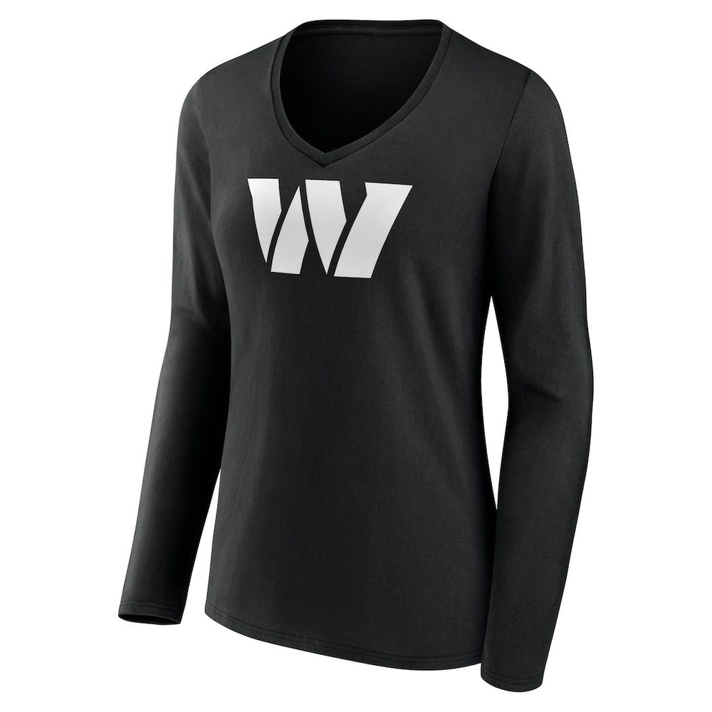 Washington Commanders Women's Personalized Name & Number Monochrome Long Sleeve V-Neck T-Shirt - Black - NFL