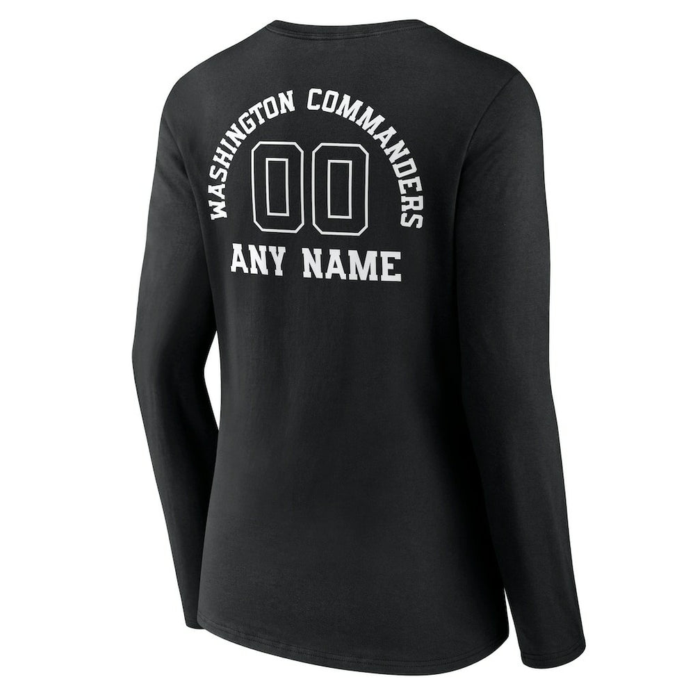 Washington Commanders Women's Personalized Name & Number Monochrome Long Sleeve V-Neck T-Shirt - Black - NFL