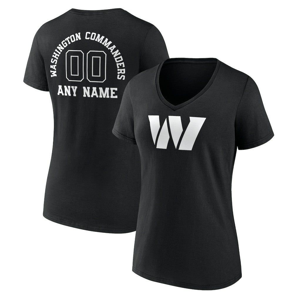 Washington Commanders Women's Personalized Name & Number Monochrome V-Neck T-Shirt - Black - NFL