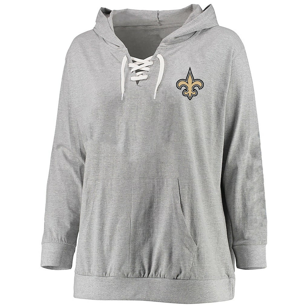 New Orleans Saints Women's Plus Size Lace-up Pullover Hoodie - Heather Gray - Fanatics