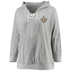 New Orleans Saints Women's Plus Size Lace-up Pullover Hoodie - Heather Gray - Fanatics