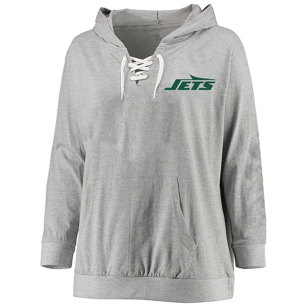 New York Jets Women's Plus Size Lace-up Pullover Hoodie - Heather Gray - Fanatics