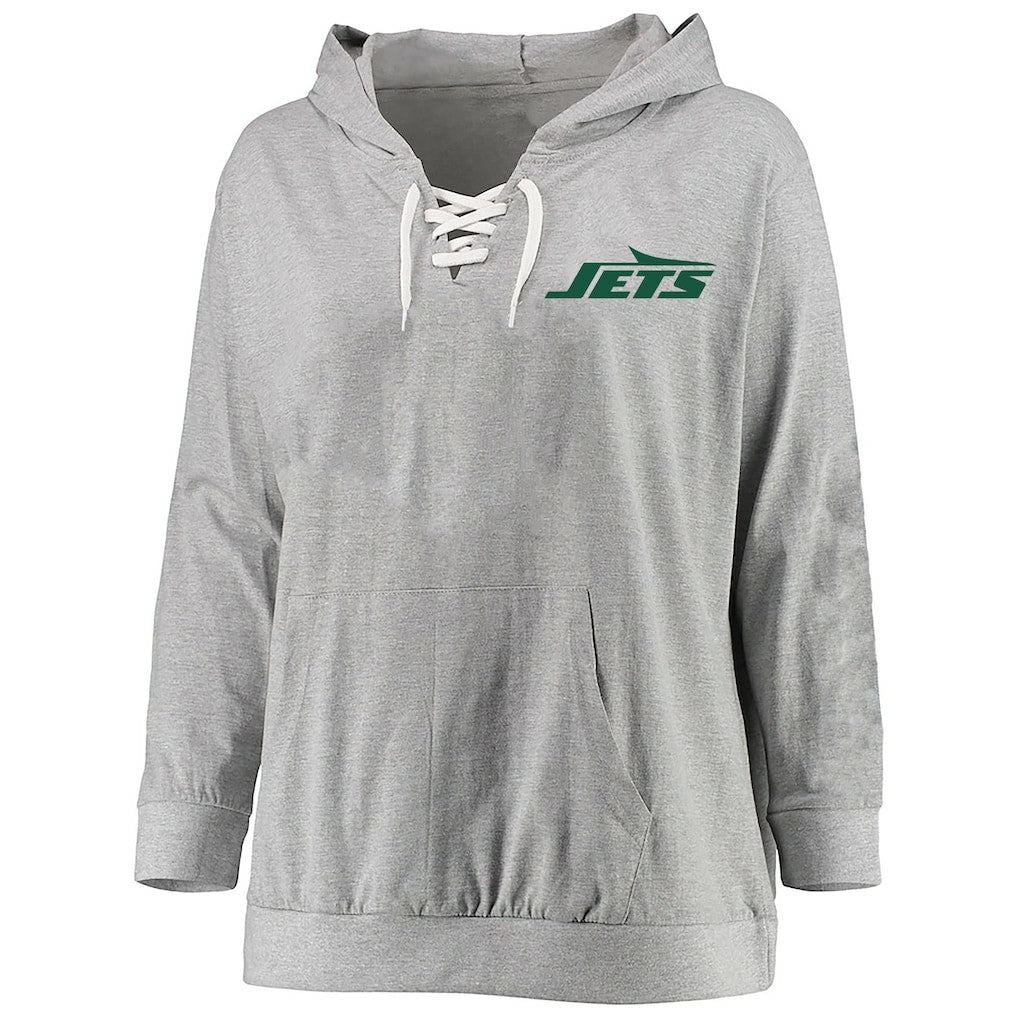 New York Jets Women's Plus Size Lace-up Pullover Hoodie - Heather Gray - Fanatics