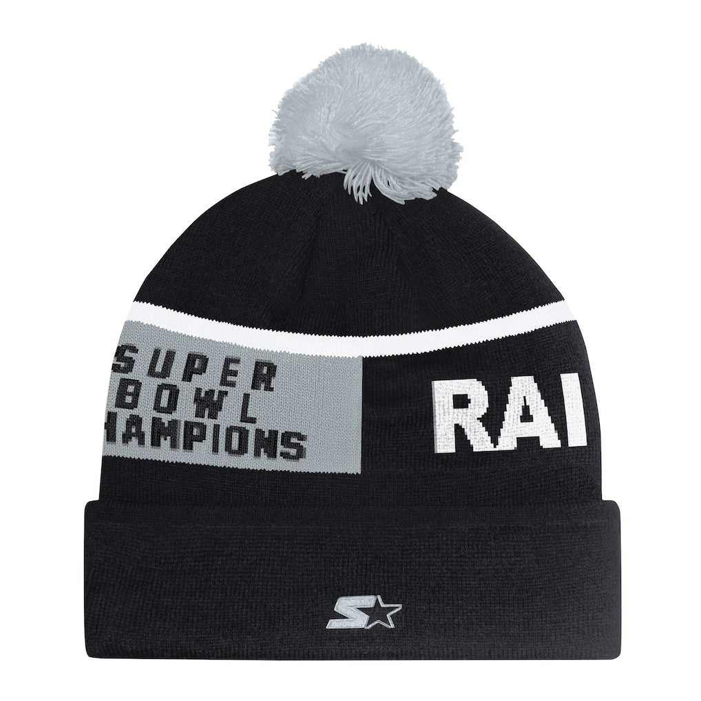 Las Vegas Raiders Starter Unisex Chyron Cuffed Knit Hat with Pom - Black - NFL