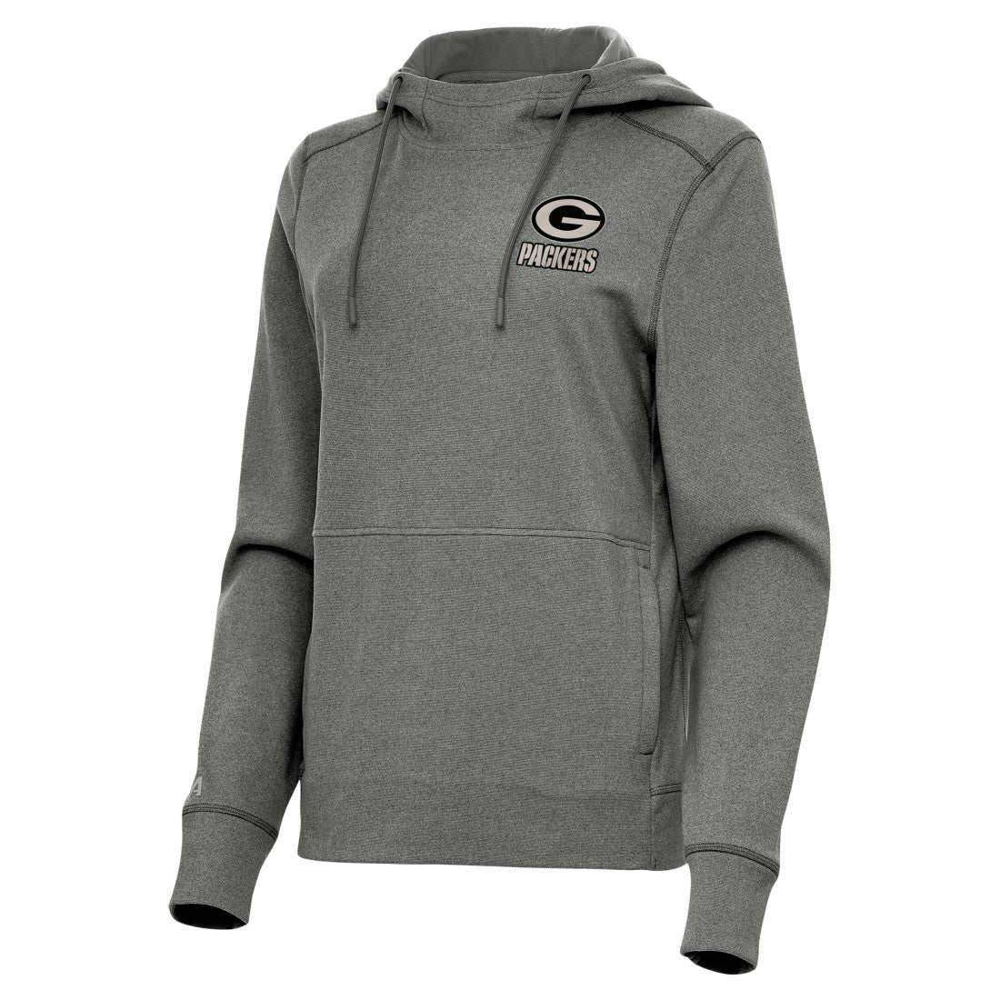 Green Bay Packers Antigua Women's Justice Pullover Hoodie - Heather Black - NFL