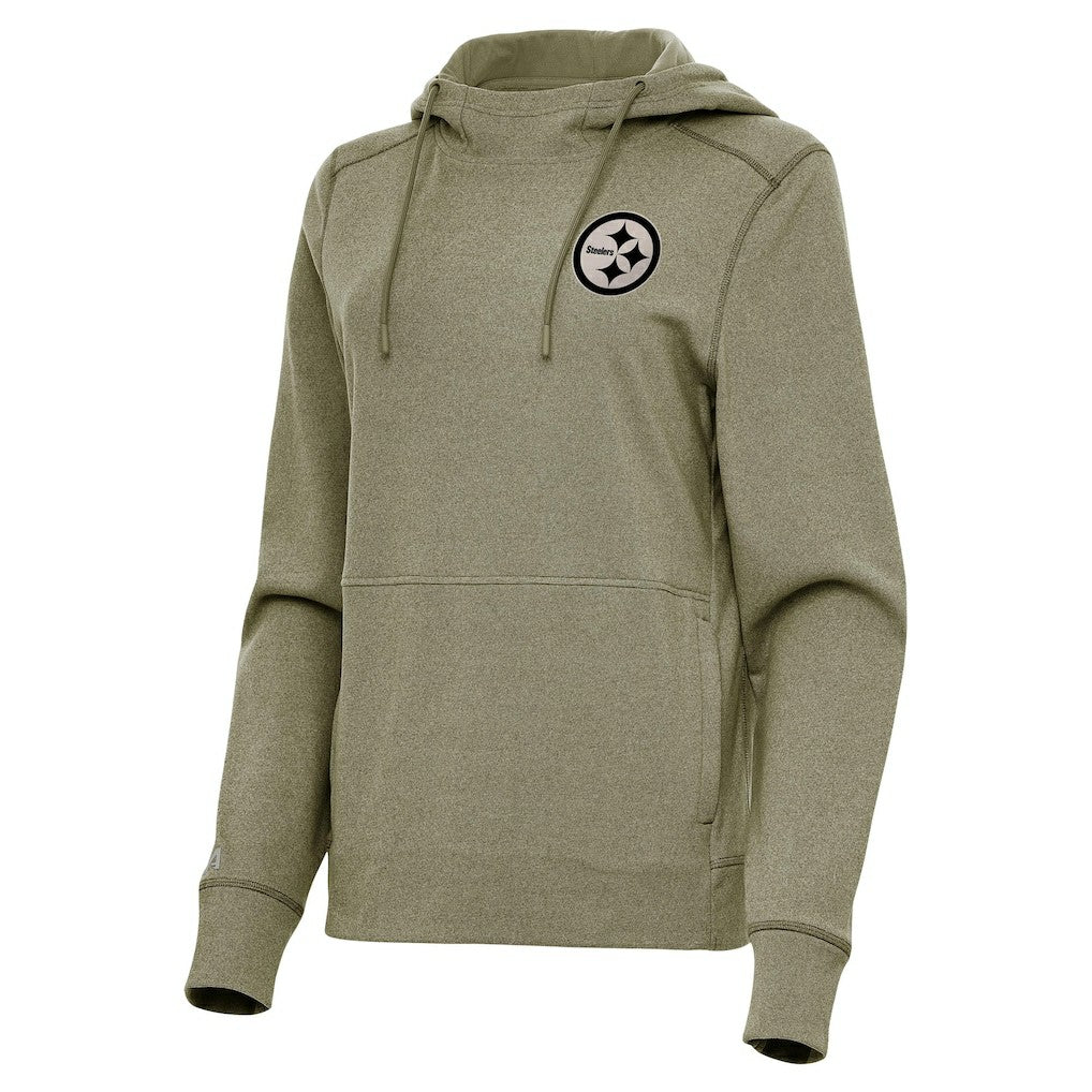 Pittsburgh Steelers Antigua Women's Justice Pullover Hoodie - Olive - NFL