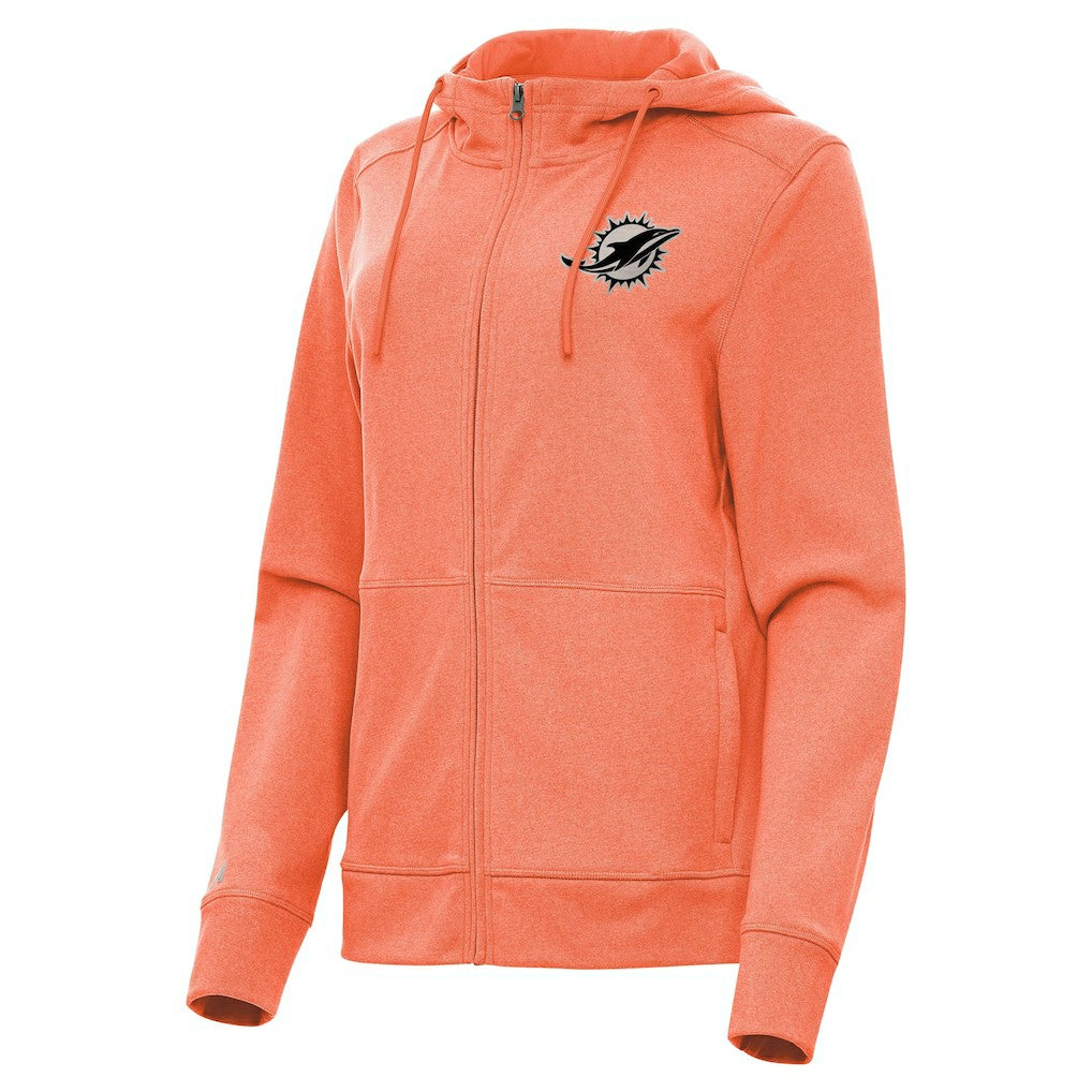 Miami Dolphins Antigua Women's Seeker Full-Zip Hoodie Jacket - Heather Orange - NFL