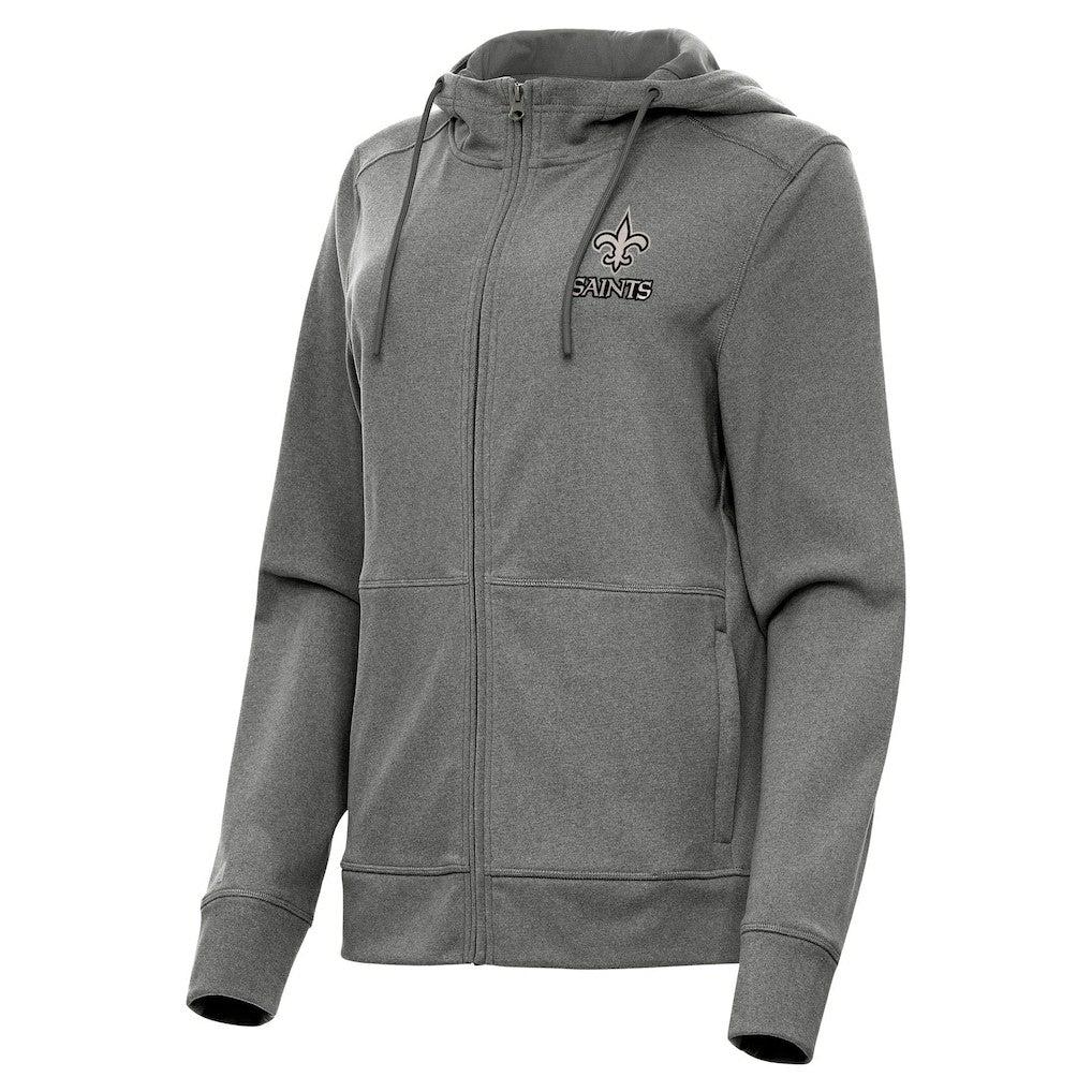 New Orleans Saints Antigua Women's Seeker Full-Zip Hoodie Jacket - Heather Black - NFL