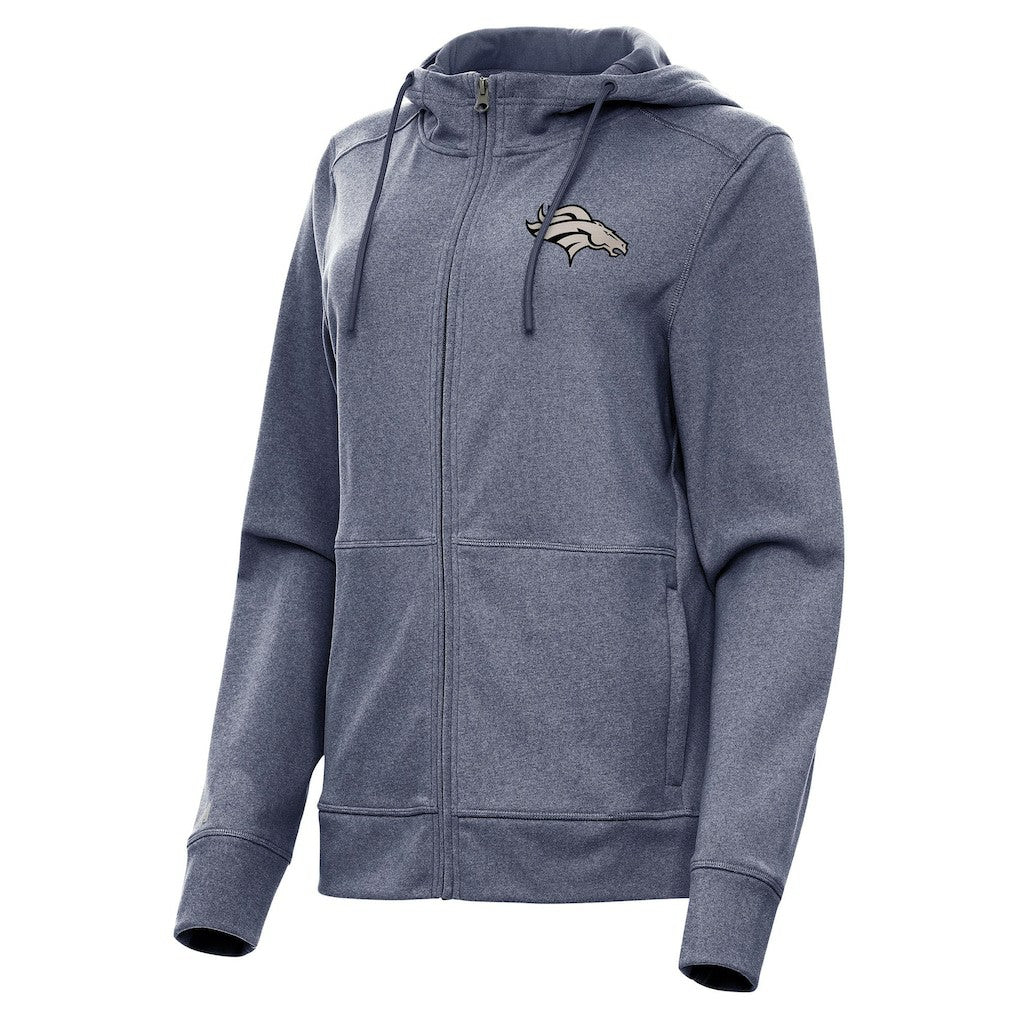 Denver Broncos Antigua Women's Seeker Full-Zip Hoodie Jacket - Heather Navy - NFL