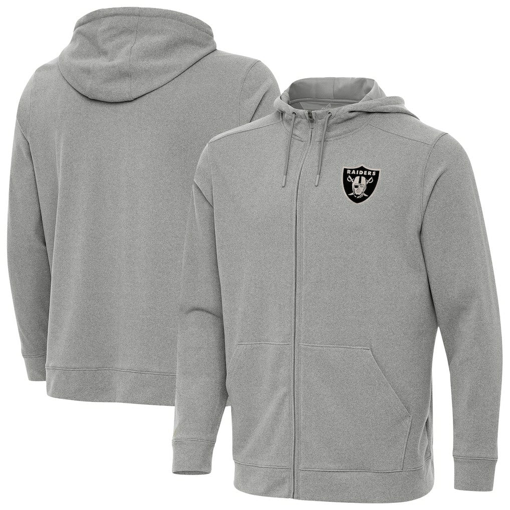 Las Vegas Raiders Antigua Effortless Full-Zip Hoodie Jacket - Heather Gray - NFL