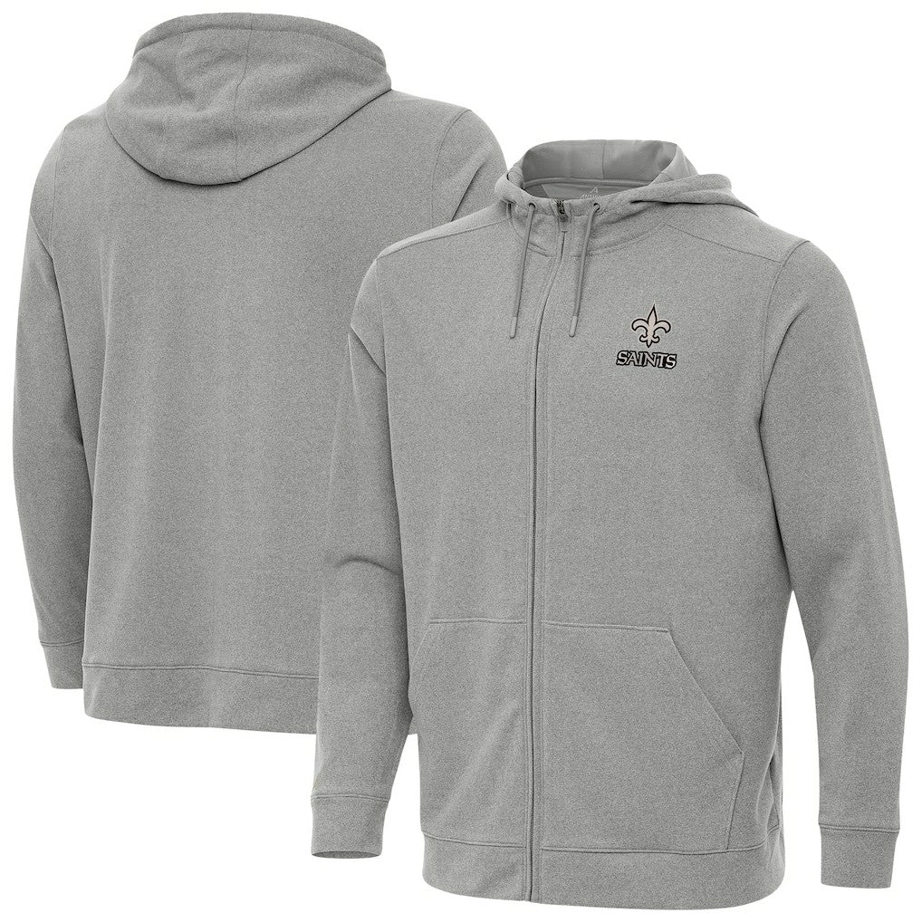 New Orleans Saints Antigua Effortless Full-Zip Hoodie Jacket - Heather Gray - NFL
