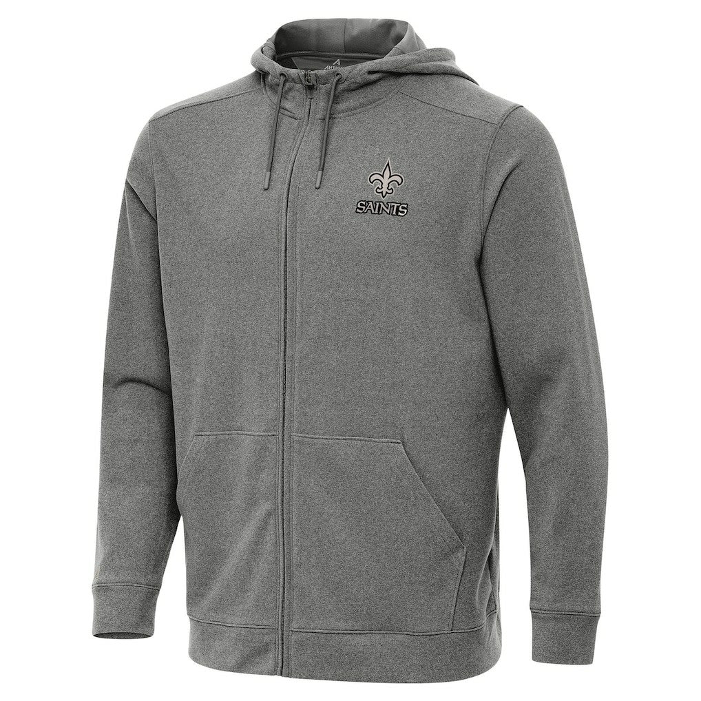New Orleans Saints Antigua Effortless Full-Zip Hoodie Jacket - Heather Black - NFL