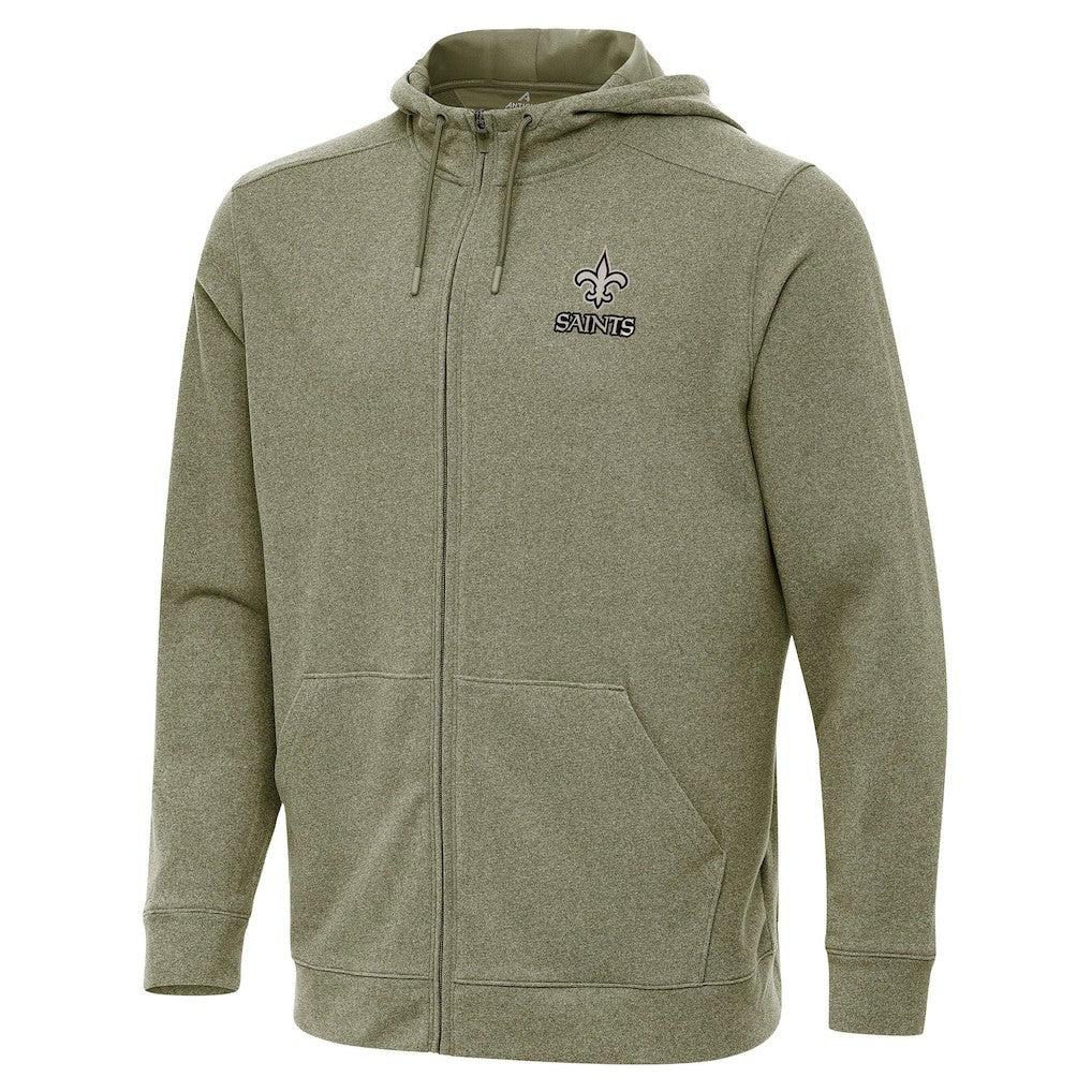 New Orleans Saints Antigua Effortless Full-Zip Hoodie Jacket - Olive - NFL