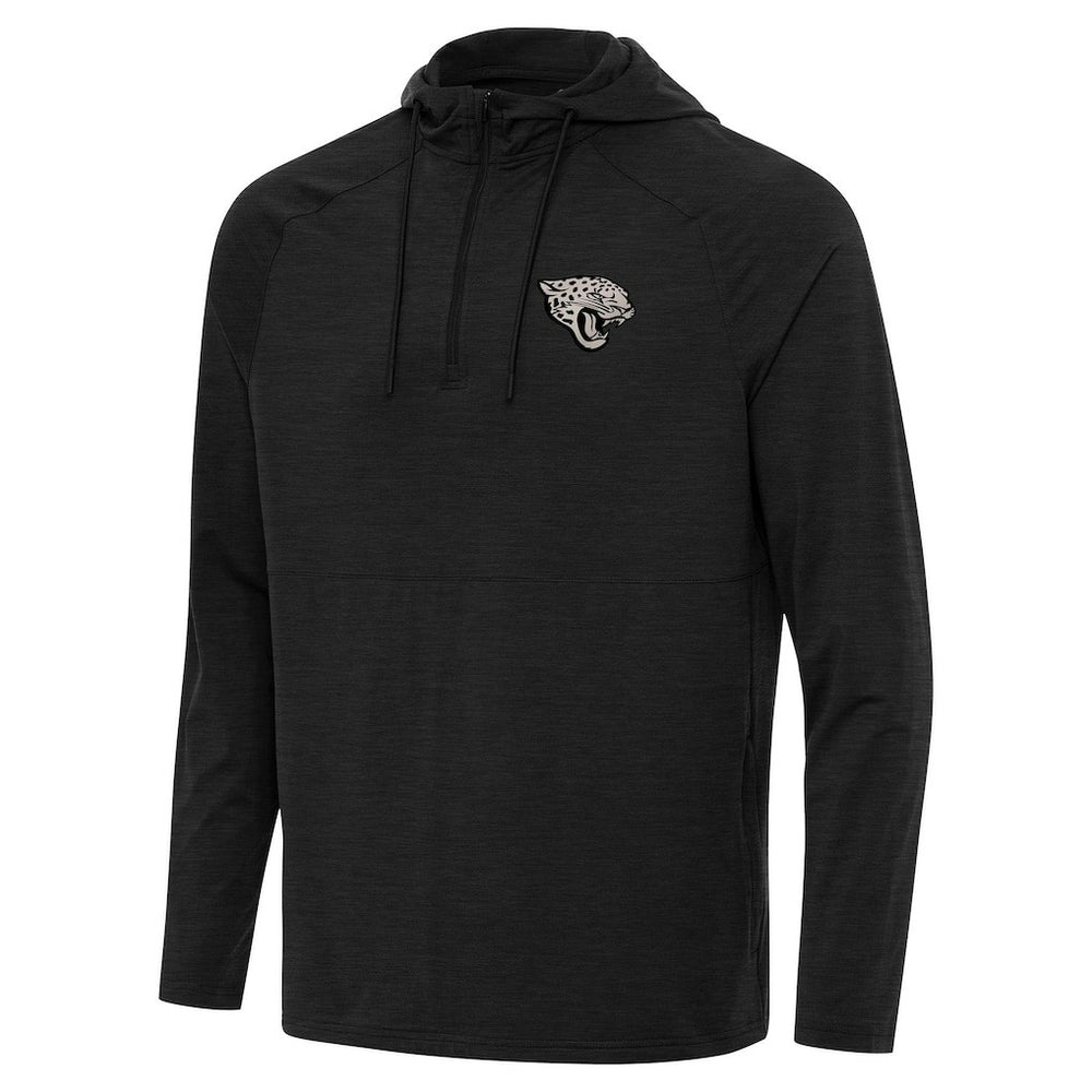 Jacksonville Jaguars Antigua Spikes Raglan Quarter-Zip Hoodie - Heather Black - NFL