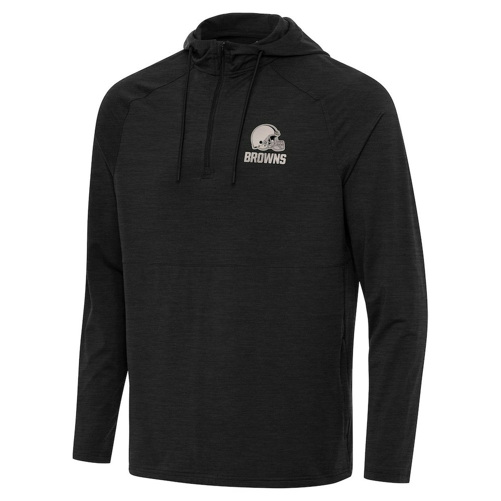 Cleveland Browns Antigua Spikes Raglan Quarter-Zip Hoodie - Heather Black - NFL