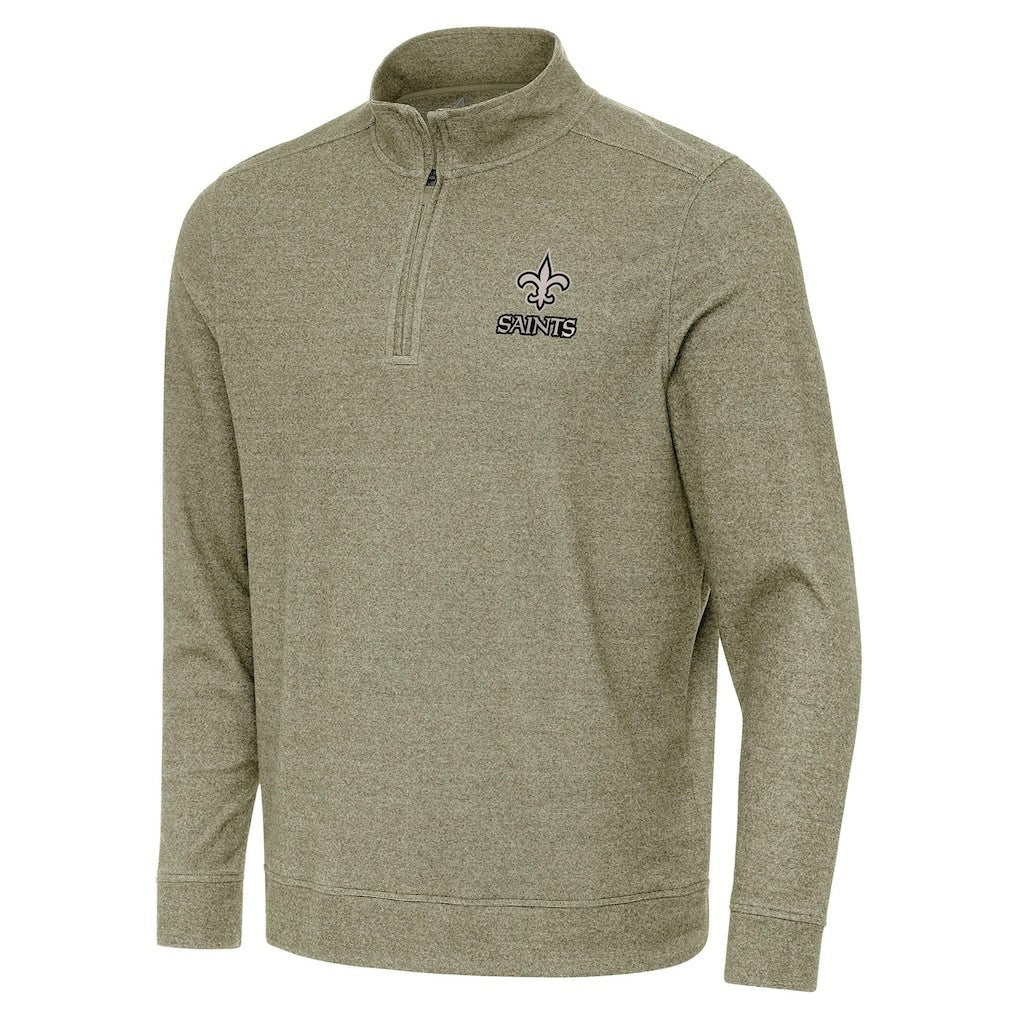 New Orleans Saints Antigua Subtle Quarter-Zip Top - Heather Olive - NFL