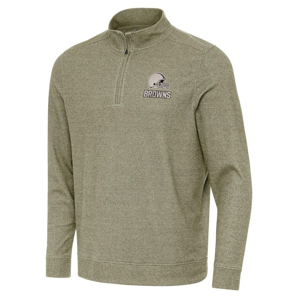 Cleveland Browns Antigua Subtle Quarter-Zip Top - Heather Olive - NFL