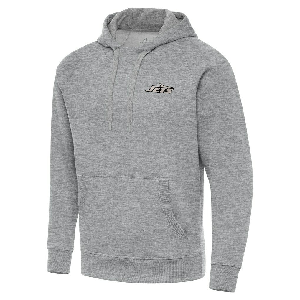 New York Jets Antigua Brushed Carbon Victory Pullover Hoodie - Heather Gray - NFL