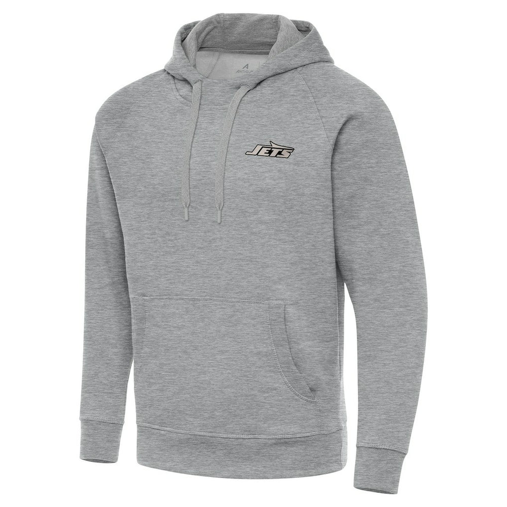 New York Jets Antigua Brushed Carbon Victory Pullover Hoodie - Heather Gray - NFL