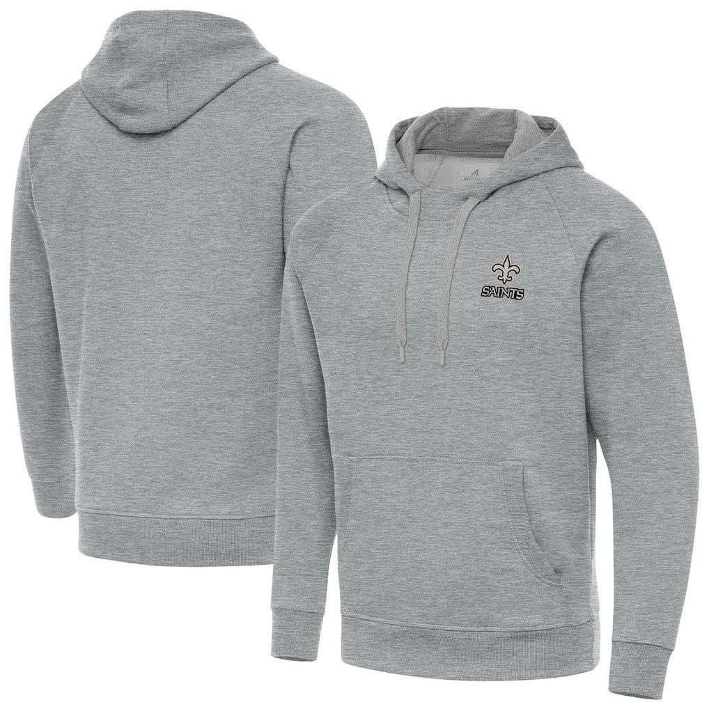 New Orleans Saints Antigua Brushed Carbon Victory Pullover Hoodie - Heather Gray - NFL