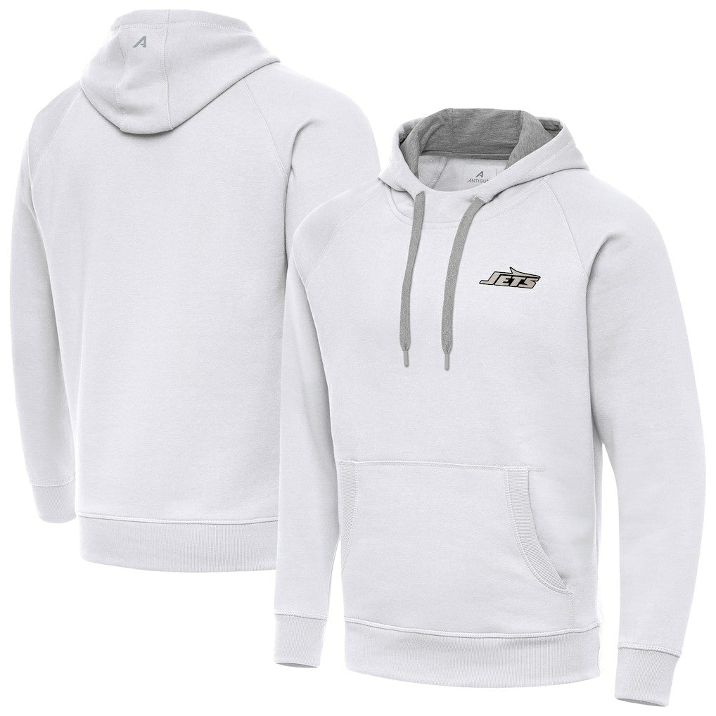 New York Jets Antigua Brushed Carbon Victory Pullover Hoodie - White - NFL