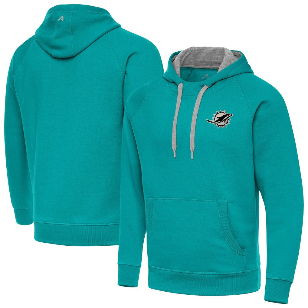 Miami Dolphins Antigua Brushed Carbon Victory Pullover Hoodie - Aqua - NFL