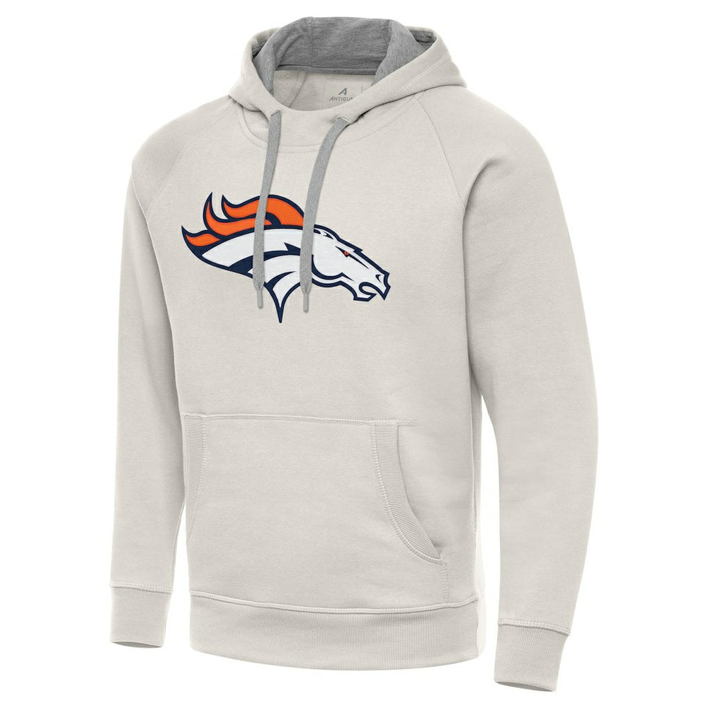 Denver Broncos Antigua Victory Raglan Pullover Hoodie - Cream - NFL